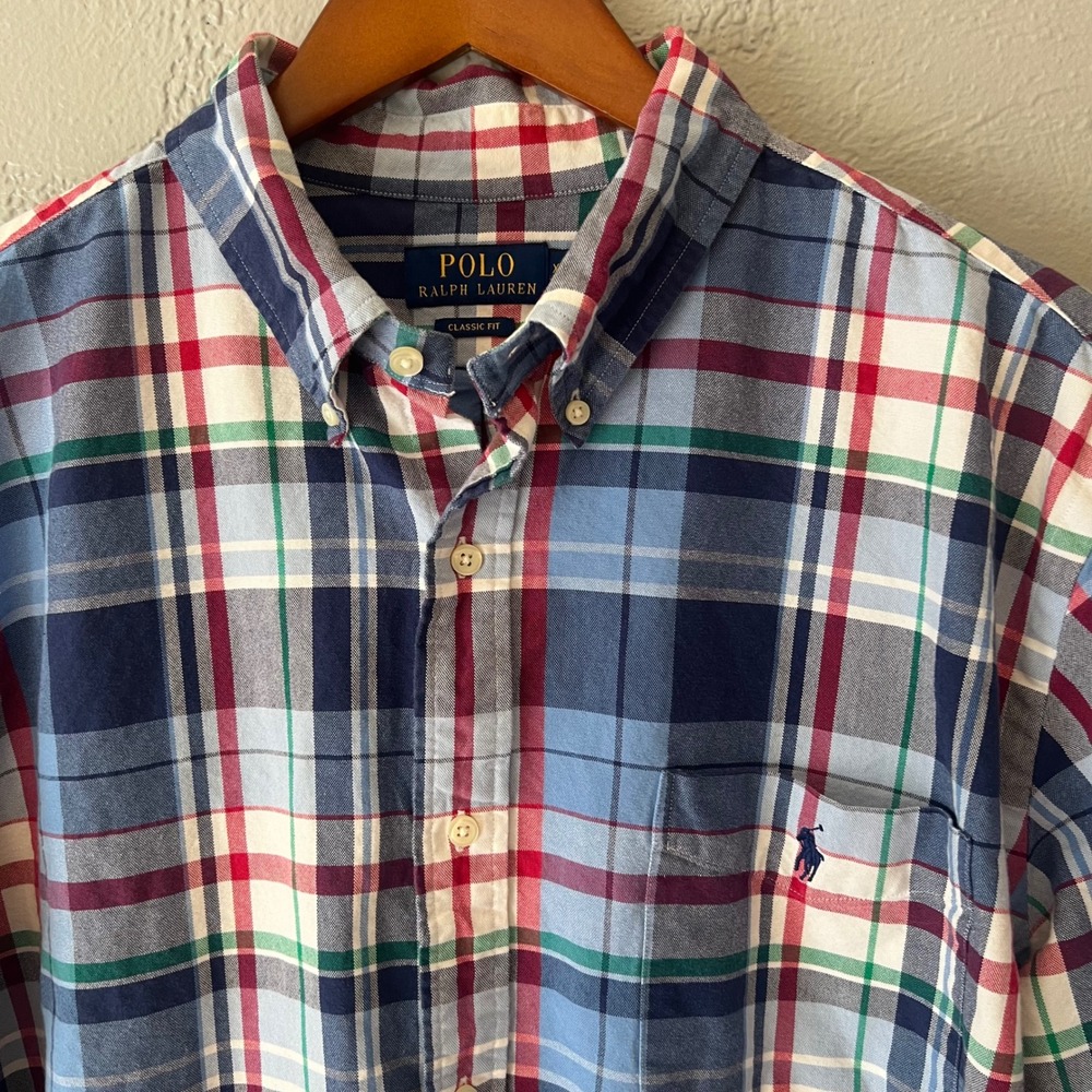 Polo Ralph Lauren Classic Fit Plaid Button Down Shirt XXL Blue Red White Green